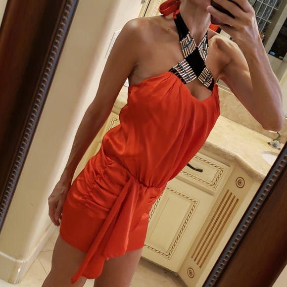 bebe Dresses & Skirts - Gorgeous Bebe orange silk halter dress,  XS